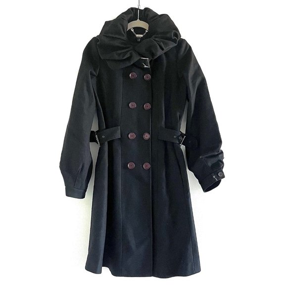 LeFull Black Wool / Cashmere Coat with Ruffle Collar Size 6 - Picture 1 of 12